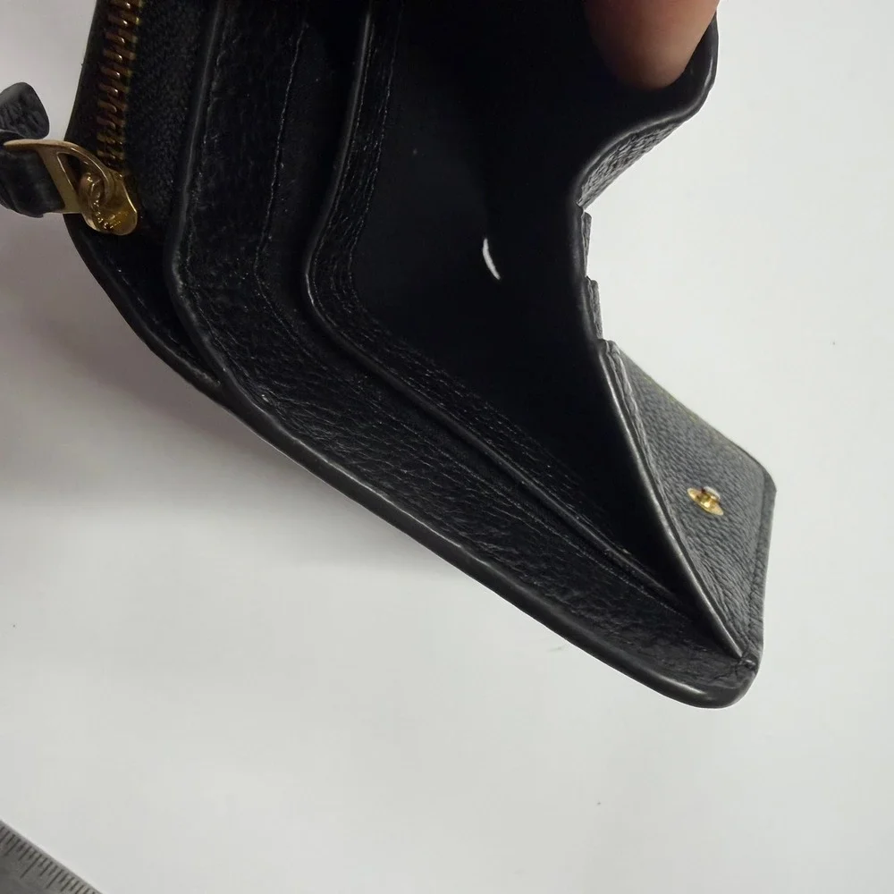 Tory Burch McGraw Bi-Fold Wallet Black Pebbled Leather Double T Logo Mini Wallet